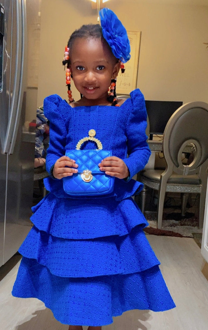 Royal Blue Layered Princess Dress with Matching Accessories. Girls' dresses 5-9 years