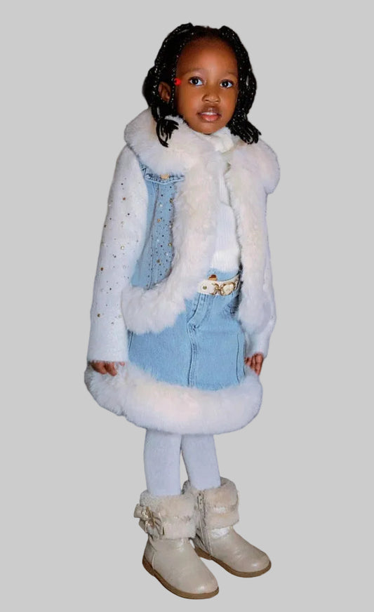 Luxury Jean girls' set (jacket, skirt, top, and belt)