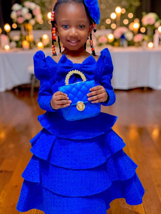Royal Blue Layered Princess Dress with Matching Accessories. Girls' dresses 5-9 years