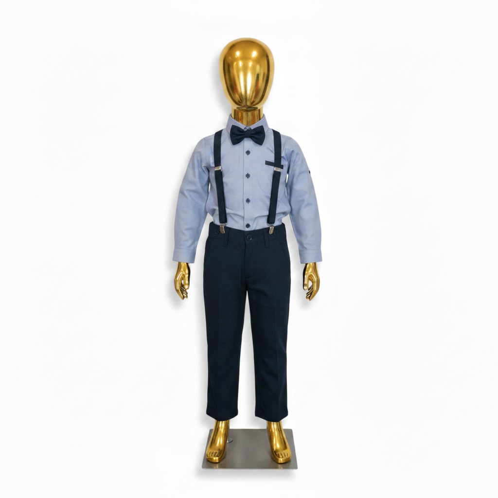 Boys Suspender Formal Outfit Set. Boys' shirts, pants, bowtie, and a suspender
