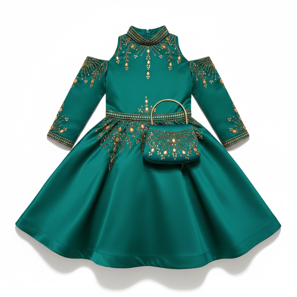 Girls Green Party Dress with Purse