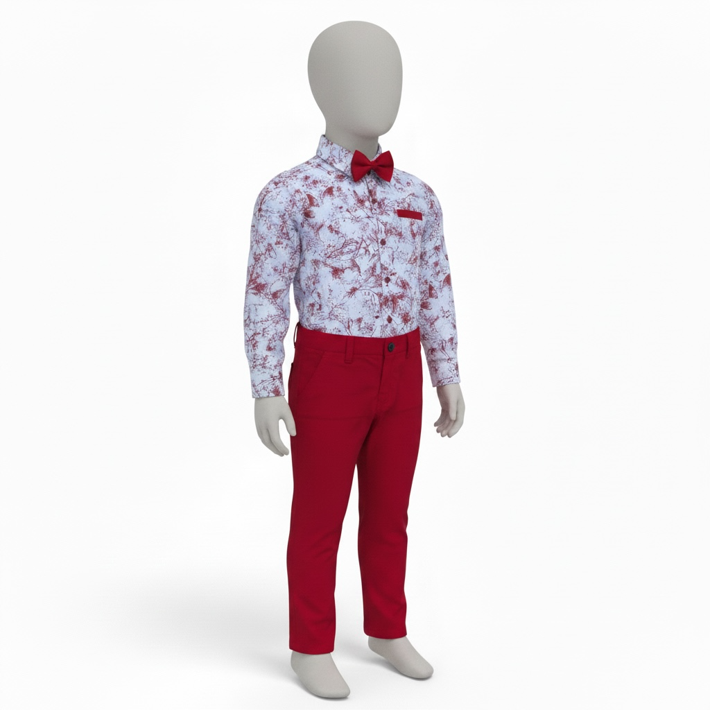 Boys Suspender Formal Outfit Set. Boys' shirts, pants, bowtie, and a suspender