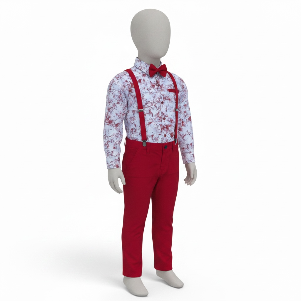 Boys Suspender Formal Outfit Set. Boys' shirts, pants, bowtie, and a suspender