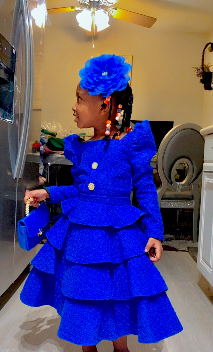 Royal Blue Layered Princess Dress with Matching Accessories. Girls' dresses 5-9 years