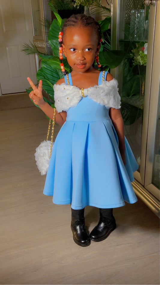 Elegant Light Blue Flower Girl Dress – Off-Shoulder Birthday & Party dress